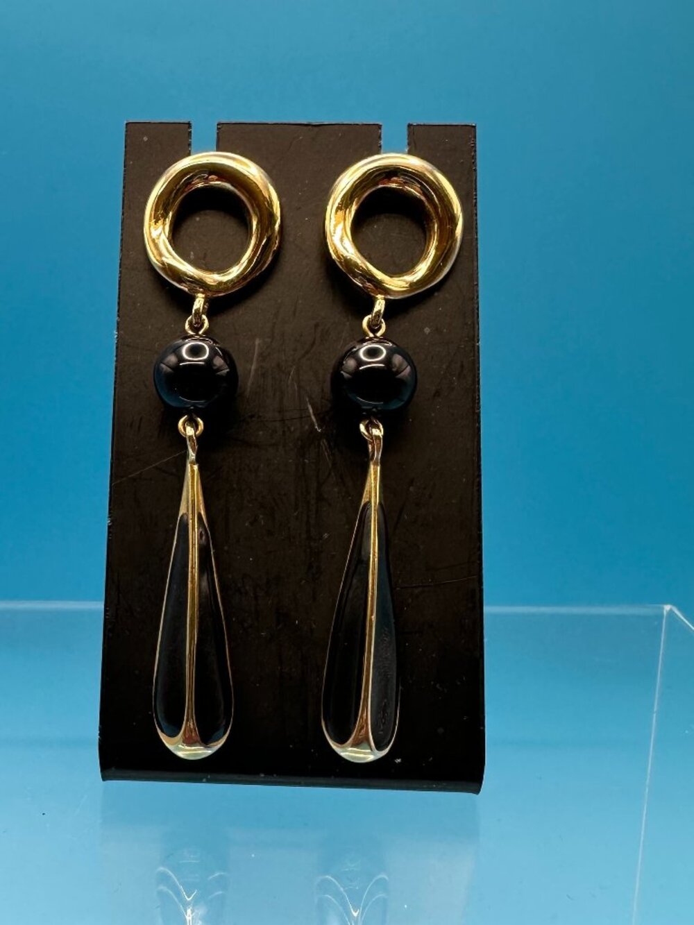 VTG Fernando Originals Gold-Tone & Black Enamel Dangle Earrings - Picture 2 of 11